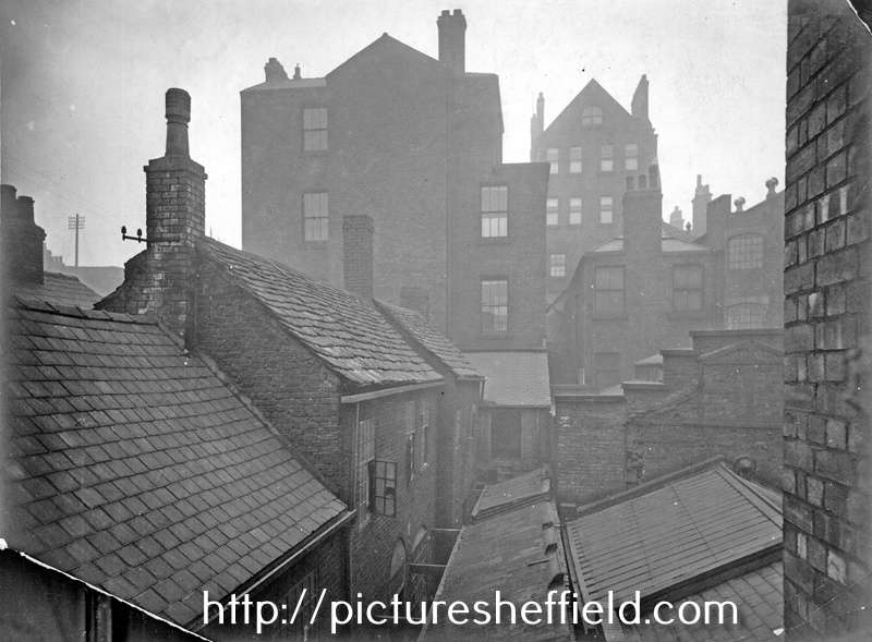 View over the rooftops of property on Castle Street looking towards the Wharncliffe Hotel, King Street