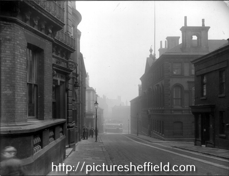 No.36 The Sheffield Club (left) and Joseph Rodgers and Sons Ltd., Norfolk Street Works, cutlery manufacturer, Norfolk Street looking towards Fitzalan Square with the junction with Milk Street right