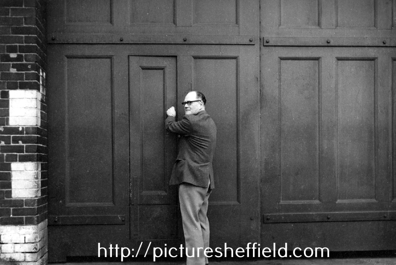 Locking up for the last time, Sheffield Transport Depot, Tenter Street, mid 1960's