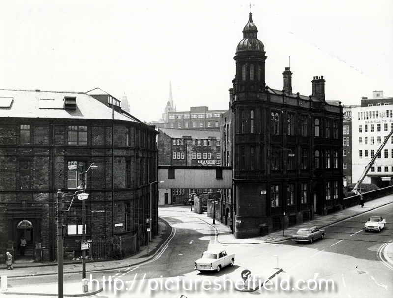 Elevated view of the Electricity Department Offices, Commercial Street and Commercial Street Bridge at the junction with Wheel Hill looking towards Shude Lane