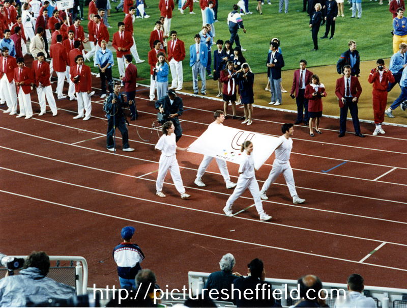 FISU Flag Parade at the Opening Ceremony, World Student Games, Don Valley Stadium