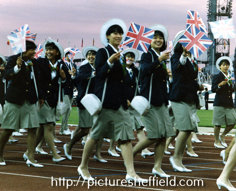 Japanese Team Parades at the Opening Ceremony, World Student Games, Don Valley Stadium
