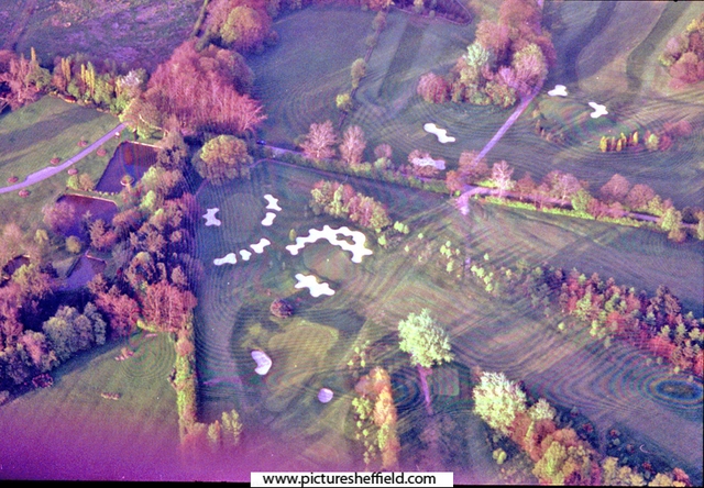 Aerial view of the 1st, 2nd and 4th Greens, Abbeydale Golf Club, from a hot air balloon