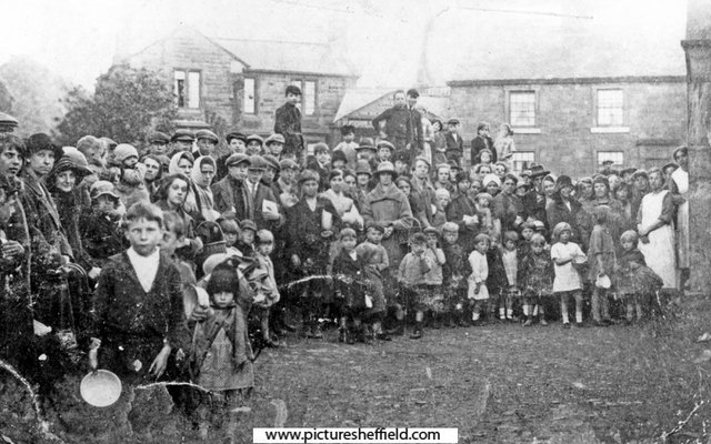 Striking miners and their families outside Woodhouse Endowed School