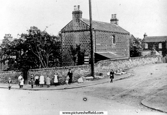 Fox Hill Road at what later became Birley Rise Road junction. Birley Mount Cottage in the foreground and Birley Mount in the background.