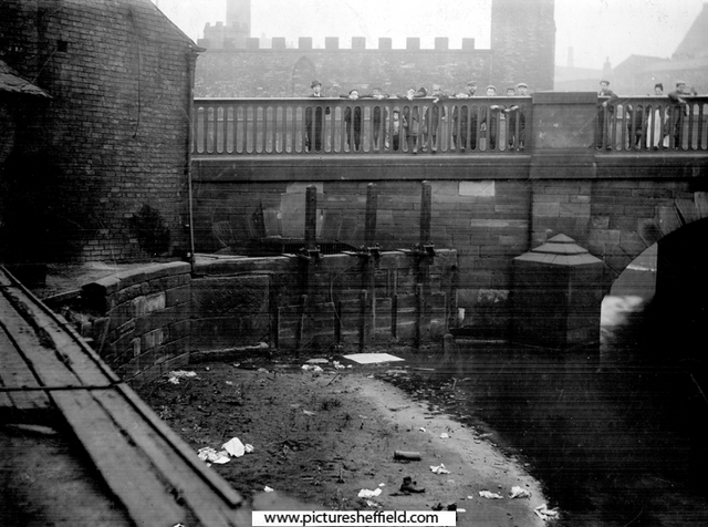 Lady's Bridge and No 2, Wicker, Wicker Tilt also known as Huntsman's Forge, occupied by Benjamin Huntsman, Tilter, and Wards, Blonk and Co., in background