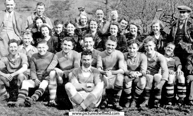 Clarion Football Team, rear of the Sheffield Clarion Club House, Hathersage Road (just past the Dore Moor Inn)