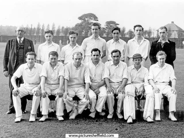English Steel Corporation cricket team, sports ground, Shiregreen Lane with the park keepers house for Concord Park in the background
