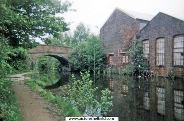 Bacon Lane Bridge, SYK Navigation Canal and Baltic Steel Works, the location of the opening scene in the film 'The Full Monty'