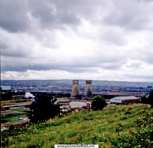 Looking towards Blackburn Meadows Sewage Treatment Works, Cooling Towers and Tinsley Viaduct from Hill Top, Kimberworth
