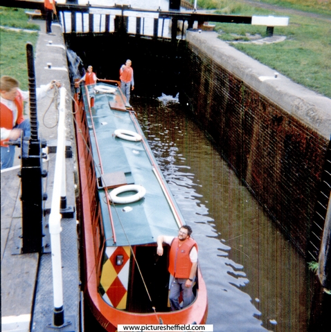 Park House School's narrowboat 'Avril' negotiating the lock at Holmes, Rotherham