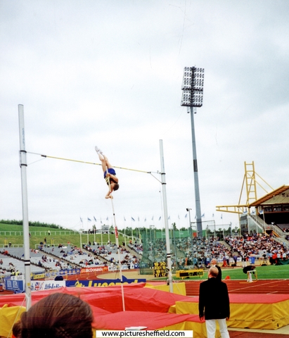 Nick Buckfield, Crawley A.C. attempting a height in the Mens Pole Vault, AAA's Championships, Don Valley Stadium
