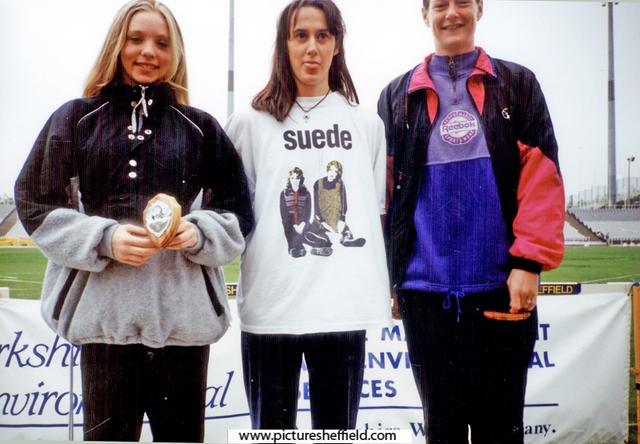 A Rotherham Harriers clean sweep in the Womens Pole Vault, Yorkshire Championships, Don Valley Stadium with Leanne Mellor (sister of Dean) in 2nd, International and former British Record holder, Linda Stanton (centre) 1st and Helen Beddows (right) 3r
