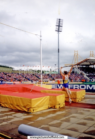 Jean Galfione, France about to 'take off' in the Mens Pole Vault, McDonalds International Athletics Meeting, DonValley Stadium