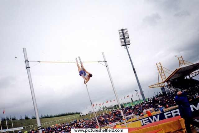 Jean Galfione, France attempting to clear the bar in the Mens Pole Vault, McDonalds International Athletics Meeting, DonValley Stadium