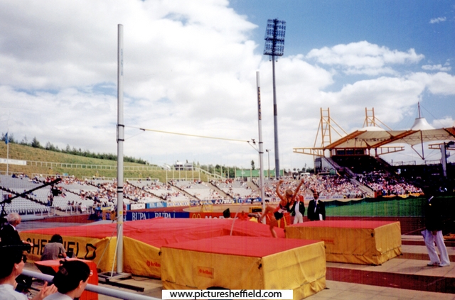 Caroline Ammel, France (personal best of 3.91) cleared 3m 60 to finish 4th in the Womens Pole Vault, McDonalds Games Athletics Meeting, DonValley Stadium
