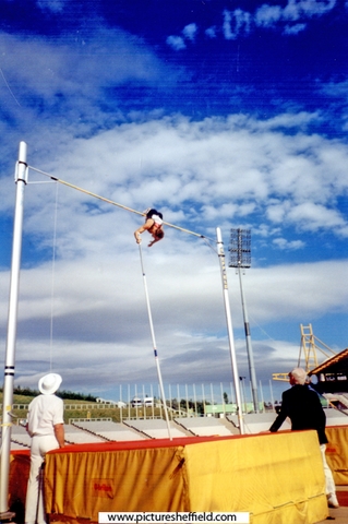 Nick Buckfield clearing a British Record of 5m 70, Mens Pole Vault,  McDonalds Games Athletics Meeting, DonValley Stadium