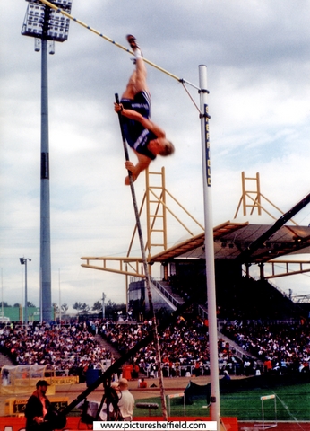 Trond Barthel, Norway attempting a height in the Mens Pole Vault, McDonalds Games Athletics Meeting, DonValley Stadium