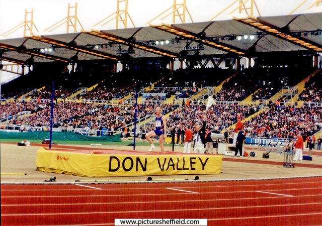 Steve Smith celebrates after clearing a height in the High Junp, Securicor Games, Don Valley Stadium