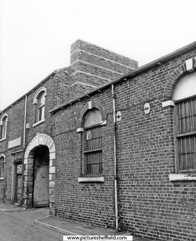 Exterior of Crucible Steel Furnace, Matilda Street, showing furnace chimney