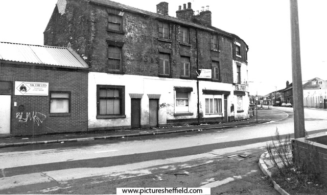 MK Fire Ltd.; Nos. 47-51 etc., Harvest Lane (left) and Affordable Furnishings (formerly the Sawmaker's Arms), No. 1 Neepsend Lane 	