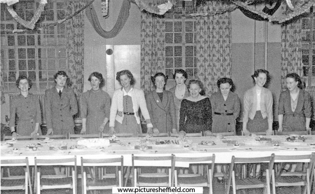 Wives Club Christmas Party, R.A.F. Norton, mid 1950s, with Mrs Madge Singer in the centre
