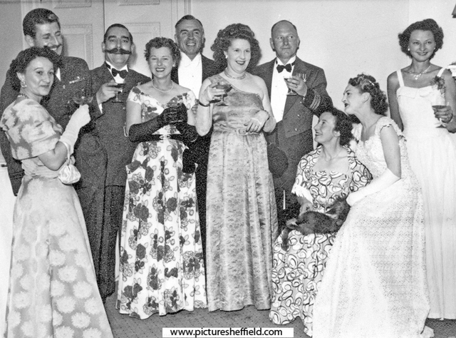 Wing Commander Ken A. Mummery, R.A.F. Norton (4th from right) and wife Sally (3rd right) and other dignitaries dressed for the Summer Ball mid 1950's