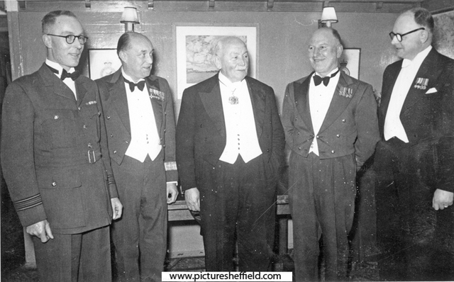 Mess Dinner, R.A.F. Norton mid 1950's with the Master Cutler centre; Flt. Lt. Gibb left and Ken A Mummery 2nd right