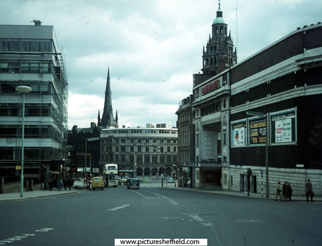 Barkers Pool looking towards Town Hall Square with the Gaumont Cinema right and the Yorkshire Bank in the background