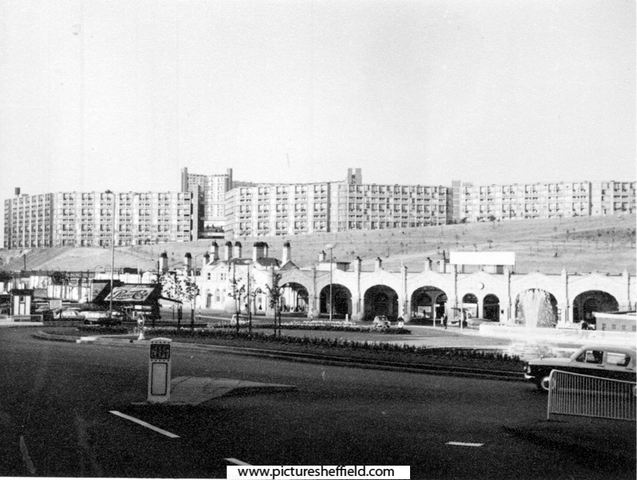 Sheaf Square roundabout looking towards Sheffield Midland railway station with Park Hill Flats in the background