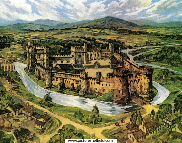 Oil painting by Kenneth Steel of Sheffield Castle as imagined from historical records
