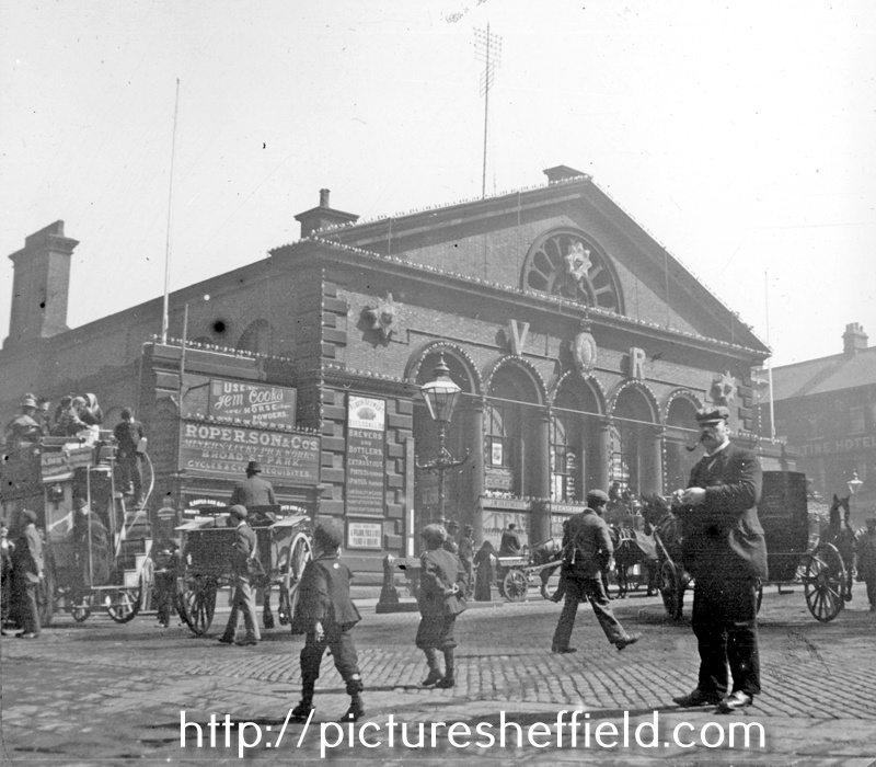 Norfolk Market Hall, Haymarket, showing the old west front which was rebuilt 1904-5.
