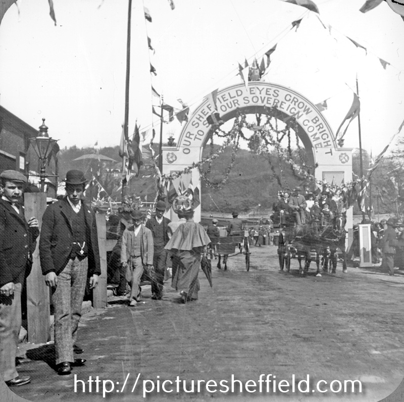 Decorative arch for the royal visit of Queen Victoria at end of St. Mary's Road, leading to Granville Road and Norfolk Park