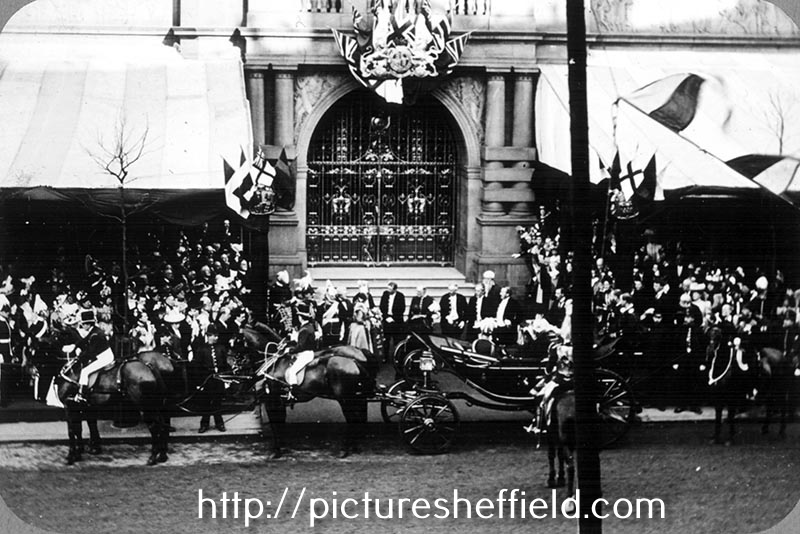 Queen Victoria arrives at the Town Hall, Pinstone Street, for the official opening