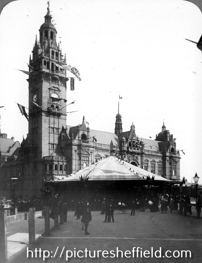 Town Hall Square decorated for the royal visit of Queen Victoria