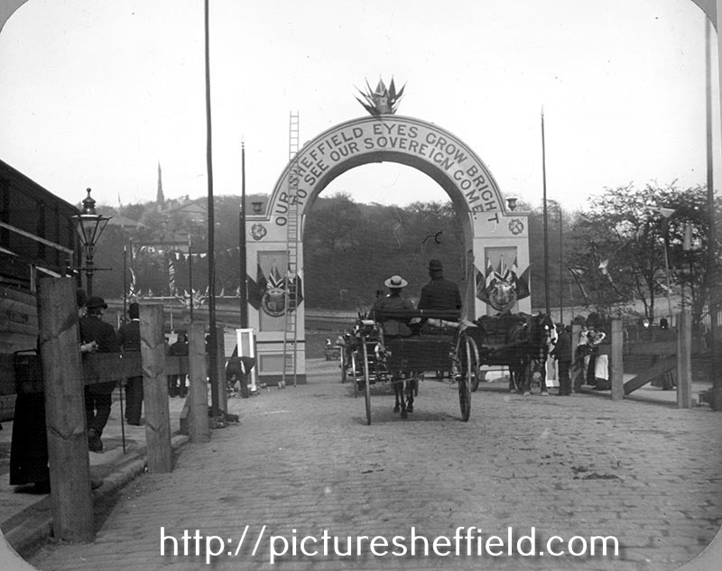 Decorative arch at end of St. Mary's Road, looking towards Shrewsbury Road and Granville Road for the royal visit of Queen Victoria
