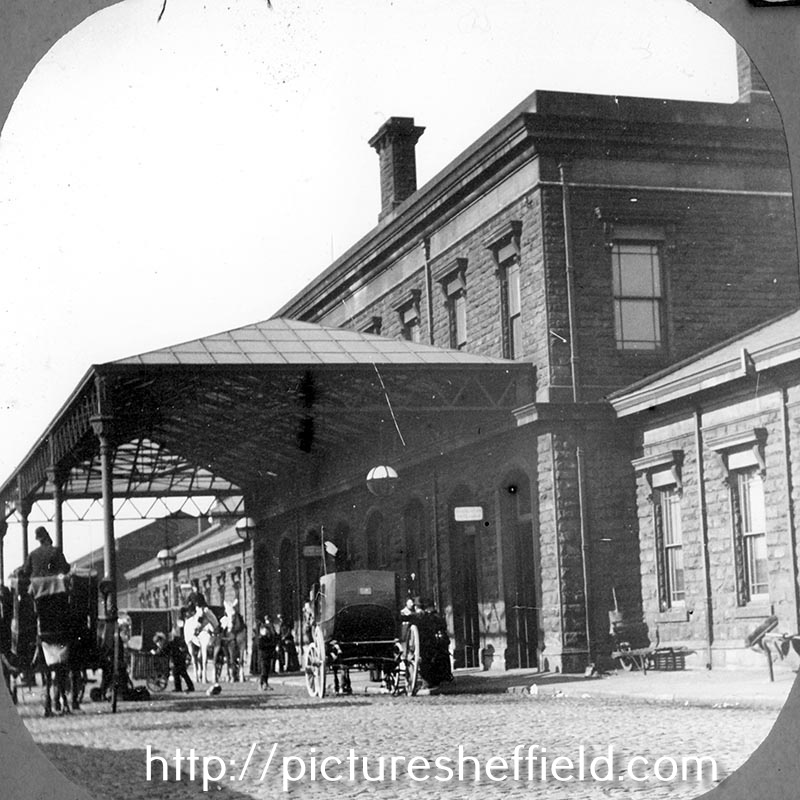 Sheffield Midland railway station with its 1870's frontage before station was enlarged