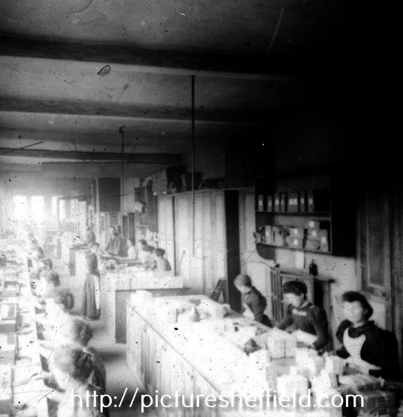 Unnamed cutlery workshop, possibly producing penknives. Possibly William J. Wards or Joseph Rogers, near the Sheffield Midland railway station