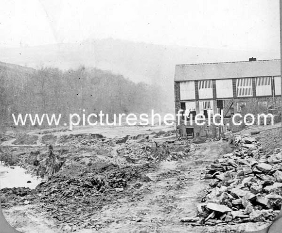 Sheffield Flood, damage at Olive Paper Mills owned by Joseph Woodward (in 1864), River Loxley