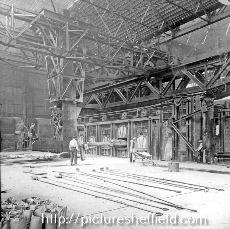 Interior of a foundry, most probably at Sanderson Kayser Ltd., Attercliffe Steel Works, Newhall Road
