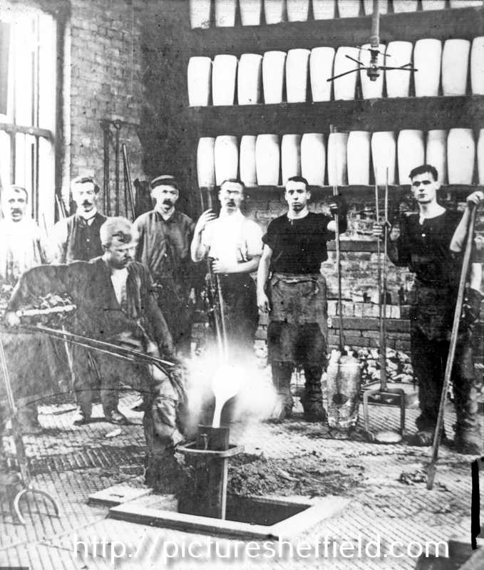 Casting crucible steel ingots, possibly Sanderson Kayser Ltd., Attercliffe Steel Works, Newhall Road