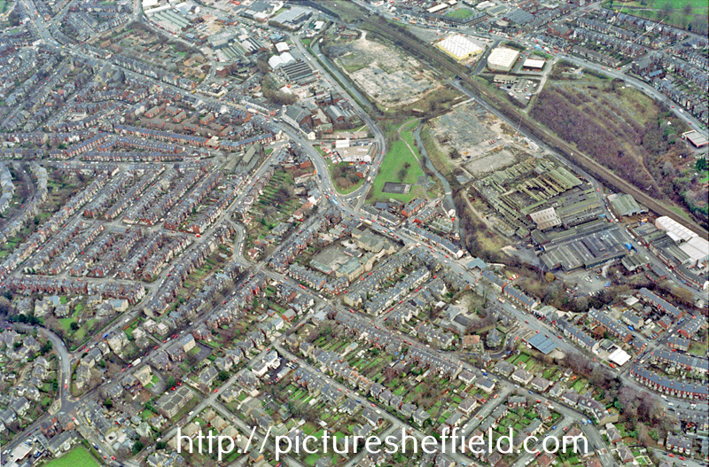 Aerial view of Nether Edge area. Prominent roads include Abbeydale Road, centre (including Abbeydale Primary School). Sandford Grove Road and Rupert Road in foreground