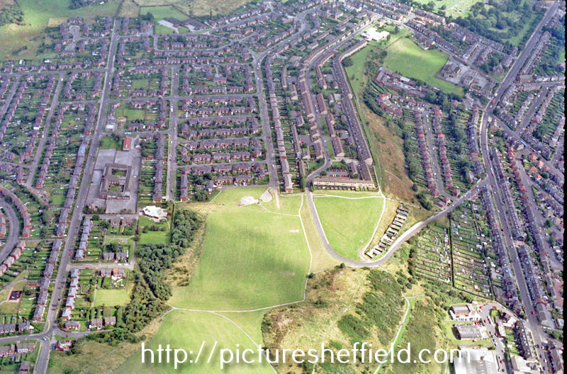 Aerial view of Park and Wybourn area. Manor Oaks Road including Wybourn Primary School, left. Outram Road and Boundary Road, centre. Skye Edge Avenue, Manor Laithe Road and City Road, right