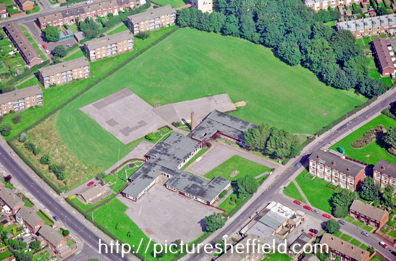 Aerial view of Hemsworth Primary School at the junction of Blackstock Road left and Constable Road right