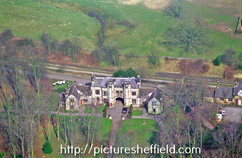 Aerial view of Thornbridge Hall gate house off the Monsal Trail