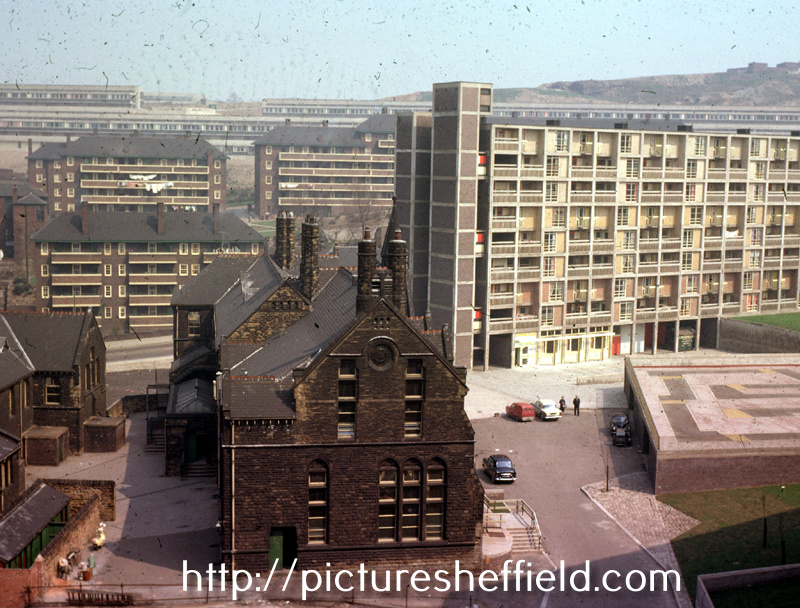 Elevated view of Park Primary Schools and Park Hill Flats looking towards Duke Street Flats