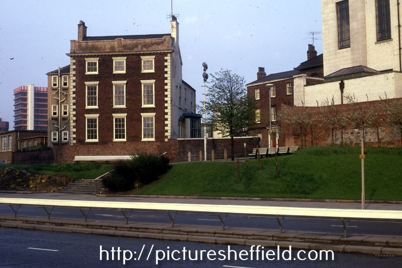 Leader House (left), Central Library (right) and Masonic Hall (background), Surrey Street from Arundel Gate
