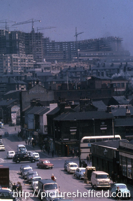Elevated view of Broad Street looking towards Hyde Park Flats under construction 