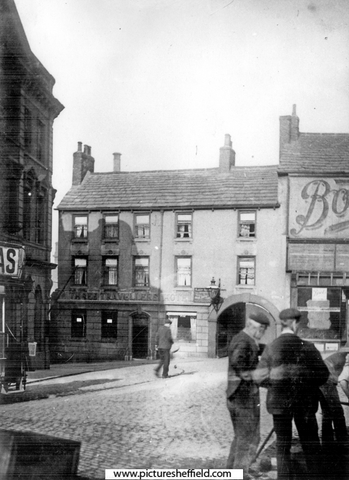 The Three Travellers' Hotel, Newhall Street, also known as Travellers' Inn, from West Bar, Pack Horse Inn, left