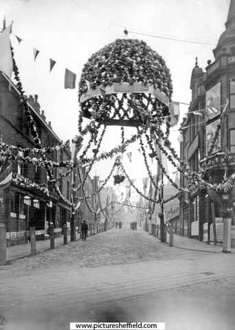 Decorations on Cambridge Street for the royal visit of Queen Victoria